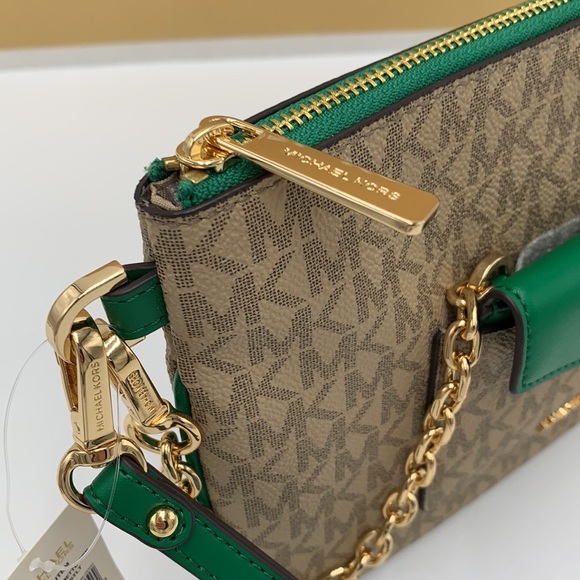 Michael Kors Jet Set LG 2 in 1 card case wristlet Wallet PALMETTO GREEN SIGNATUR - Picture 11 of 16